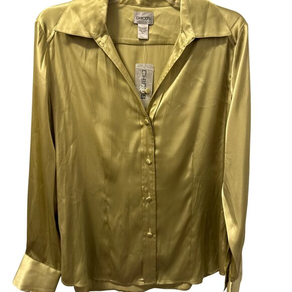 Chicos Silky Splendor Sara Beth Long Sleeve Shirt Haven Size M Blouse. NWT - Picture 6 of 12